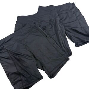 Neleus Womens Athletic Shorts Size L Black Polyester Spandex Pockets Gym Workout